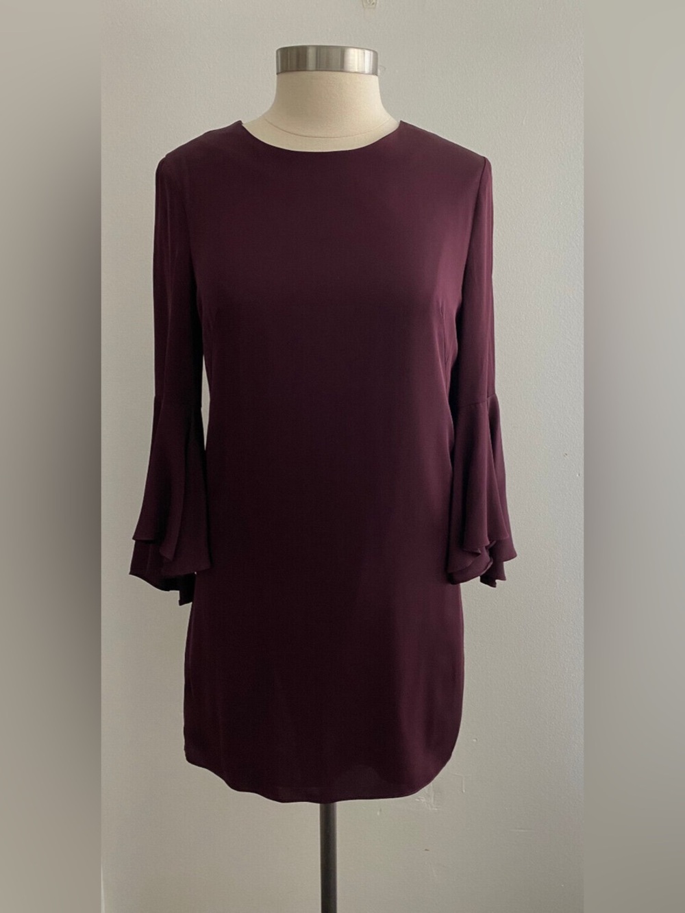 Milly Dark Wine Purple Flutter Sleeve Silk Blend Mini Dress